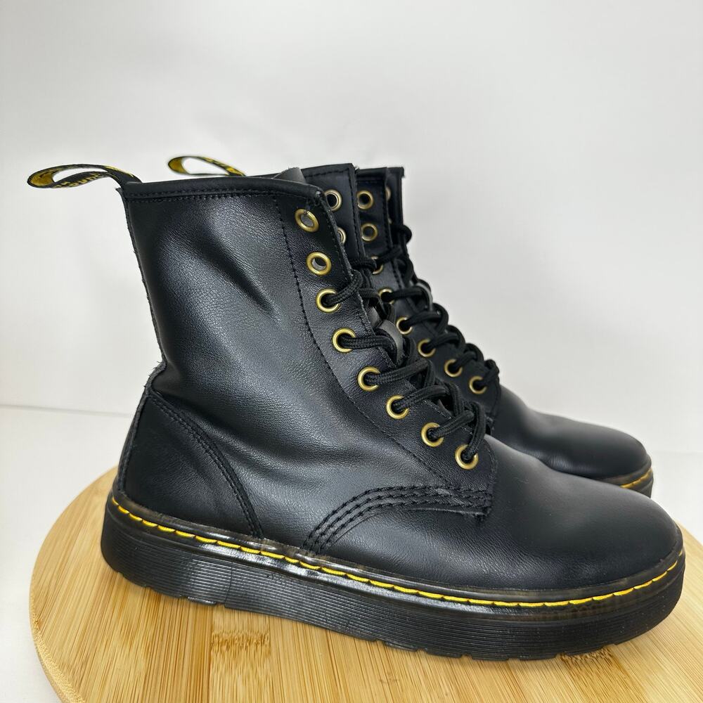 Dr. Martens Zavala Lace Up Black Leather Combat Boots Womens 6 Mens 5
